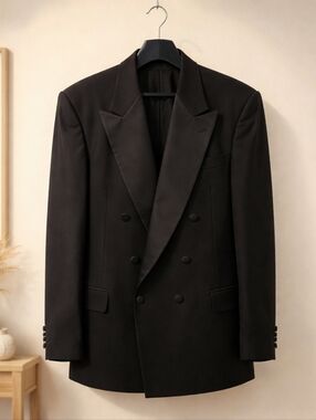 Oscar de la Renta Men's Double-Breasted Black Tuxedo  P2p 23" Length Is 31"  43R